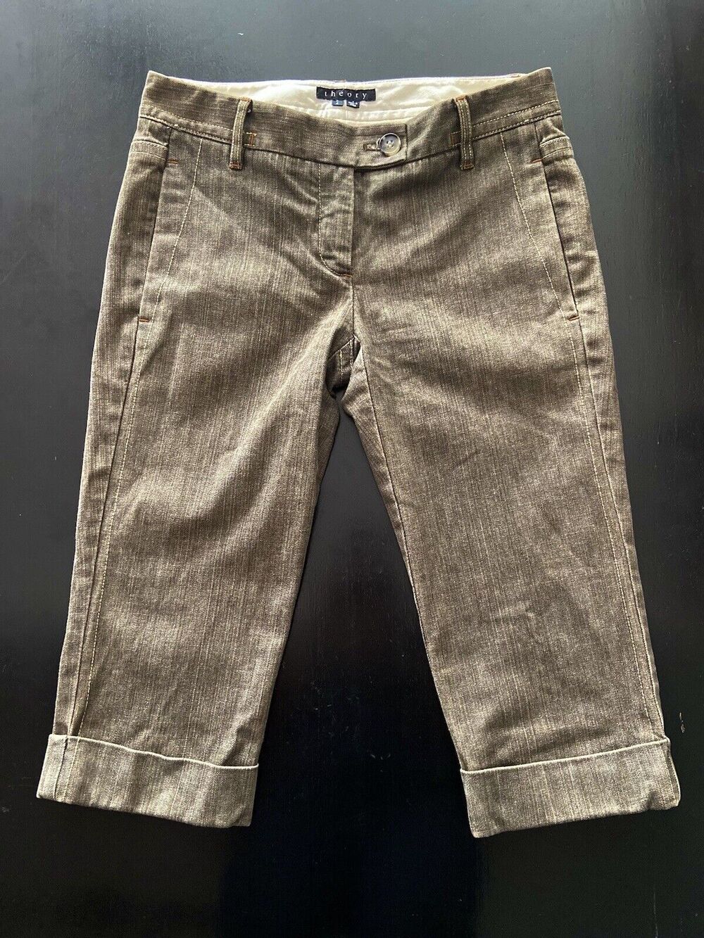 THEORY Flat Front Brown Cropped Denim Pants sz 4